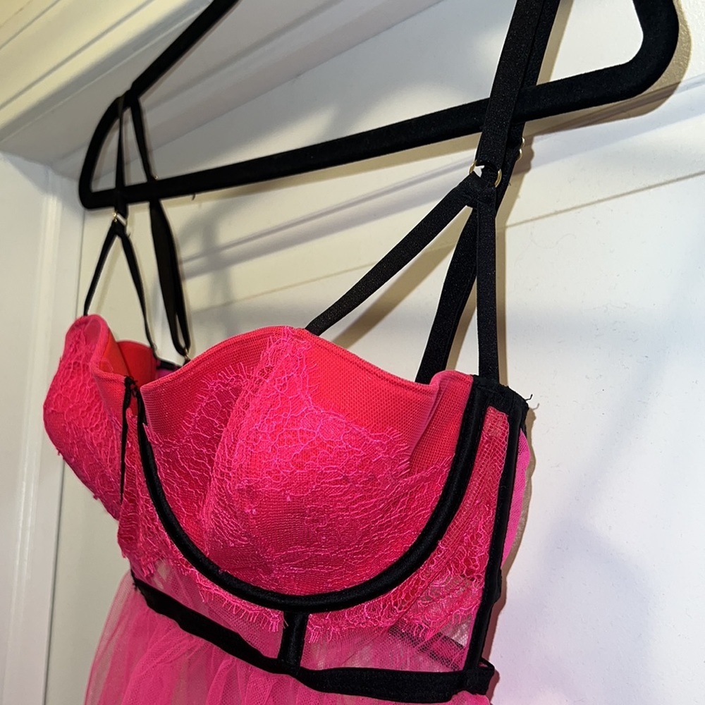 Victoria’s Secret Pink and Black Babydoll Lingerie Size 36D - Picture 4 of 11